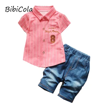 BibiCola vasaros bamblys kūdikių berniukų drabužiai rinkiniai juostele laišką 2vnt berniukų vasaros drabužių rinkinys vaikams džentelmenas tracksuit rinkinys