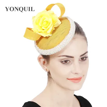 Elegantiškas Moteris Vestuves Fascinator Skrybėlės Mados Vinjetė Su Gėlių Galvos Apdangalai Kokteilis Lenktynes, Plaukų Aksesuarų, Kaspinai