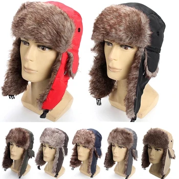 Žiemą Kailis Šiltas Vėjo Skrybėlę Vyrų ir Moterų Lei Feng Skrybėlę Bombonešis Dirbtiniais Kailiais Ausies Atvartu Hat, Black Slidinėjimo Kavalerijos Catcher Šalto Sniego Kepurę
