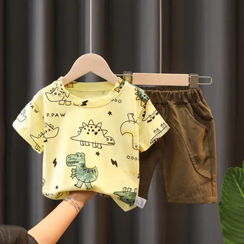 Kūdikių Berniukų Kostiumas 2022 Naujas Mados Dinozaurų trumparankoviai marškinėliai Top + Shorts Vaikų Kūdikių Vasarą Madingų Drabužių