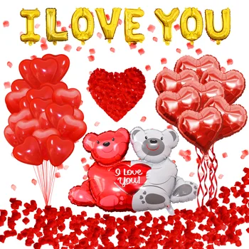 Nauja Meilė Padengia Raudona Širdis Balionas 2021 Valentino Diena Šalis Balionas Arch Rožių Žiedlapiai Vestuvių puošyba Didmeninės