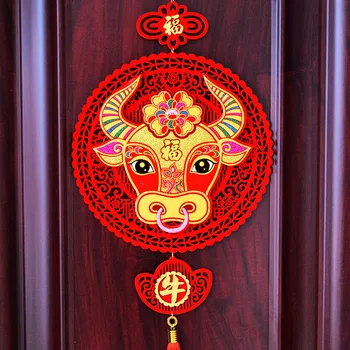 2021 metais Jautis Naujųjų Metų Kinų Zodiako Pakabukas apdailos aukso pasisekė žodis kabo dekoro namų interjero pavasario