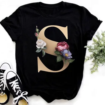 2023 Užsakymą Pavadinimas Laišką Derinys Mados Moterų marškinėliai Gėlių Raidė Šriftu A B C D E F G trumpomis Rankovėmis, Streetwear Viršūnes Modelis