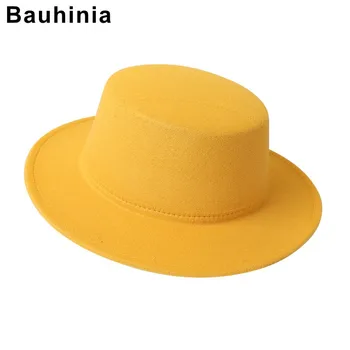 Naują pavasario ir rudens top hat ponios mados Britų vilnonių skrybėlę flat top džentelmenas, saulės skėtį nuo saulės šviesą vientisos spalvos skrybėlę