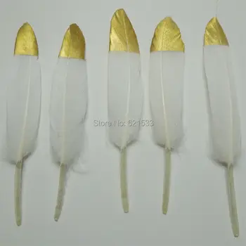 Aukso Artimųjų Baltųjų Ančių plunksnos,Metalo, aukso rankomis dažyti antis Cocottes plunksnos,naujos plunksnos 9-15cm ilgio,50pcs/daug
