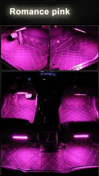 Interjero Kojų Padų Juostelės 8W RGB Auto Interjero Dekoratyvinis Brūkšnys Grindų Atmosfera Lempos USB Žiebtuvėlis Belaidžio Nuotolinio valdymo Šviesos