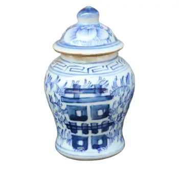 Kinijos Seno Porceliano Mėlynos Ir Baltos Spalvos Porceliano Dvigubai Laimingas Arbatos Skardinės