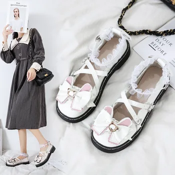 Japonijos Lolita Lolita Nėrinių Minkštas Mergina Butas JK Vienodai Mielas Lankas LOLI Shoes Moterų