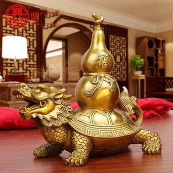 19 CM # # Office home store efektyvių Apsaugos Talismanas Pinigų Skolinimosi FENG SHUI Dragon Vėžlys moliūgų Talismanas Žalvario statula