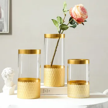 Namo Apdaila Stiklo Gėlių Vaza Kūrybos Aukso Folija Medaus Tiesiai Vaza Gėlių Išdėstymas Darbalaukyje Dekoro Hydroponics Dovanos