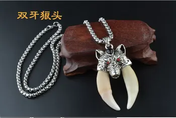 TOP COOL mados PUNK dovana efektyvių Talismanas Tibeto sidabro Karoliai Vilko dantų Totem Tikėjimo saugus Exorcise blogio Pakabukas Amuletas