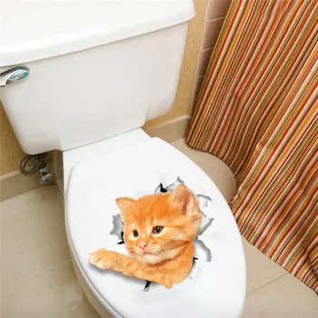 Lovely Cat Kitten Tualeto Sėdynė Lipdukai Tualetas Apdailos 3d Gyvūnų, Augintinių, Namų Sienų Menas 
