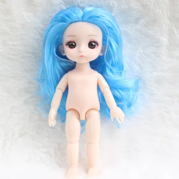 16cm bjd doll 1/8 Žaislas 3D Akis 13 Sąnarių Kilnojamojo Mergaitės Garbanotais Plaukais Suknelė 
