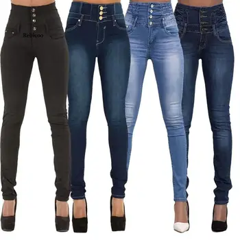 Moterų Black Jeans Push Up Pieštuku Džinsinio Audinio Kelnės Ponios Derliaus Aukšto Juosmens Džinsai Atsitiktinis Ruožas Liesas Mama Jean Slim Femme