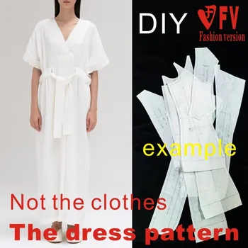 Priėmimo drabužių modelis moterų atsitiktinis V-kaklo raišteliu suknelė siuvimo brėžinius, 1:1 modelis fizinio objekto BLQ-568