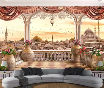 Custom 3D Sienų Tapetai, Balkonas turkija kraštovaizdžio 3d Tapyba Tapetai kambarį miegamasis