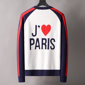 2022 vyrų megztinis ilgomis rankovėmis Megztinis spalvų kontrastas meilė Paryžiuje dizaino rudens ir žiemos plonas tendencija laisvalaikio įgulos kaklo NAUJAS