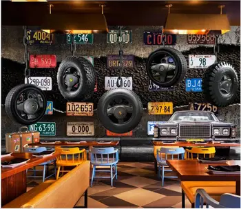 3d sienų freskomis tapetai kambarį Retro licenciją plokštelės padangų klasikinių automobilių tv foną, namų dekoro tapetų sienų ir 3 d