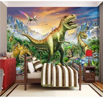 Xuesu Tapetai, freskos spalvinga miško tyrannosaurus juros periodo dinozaurų pasaulio vaikų kambarys fono sienos užsakymą 3D nuotraukų siena