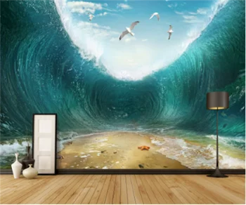 Jūra Nerami Bangų 3D Kraštovaizdžio Fone Sienos Freskos Europos ir Amerikos Namų Individualų Foto Tapetai