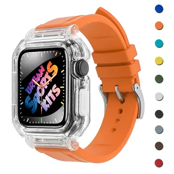 Sporto Apyrankę, Apple Watch Band 44mm 45mm Mod Kit Gumos Prabanga Skaidraus silikono Atveju Iwatch serija 8 7 5 4 6 SE