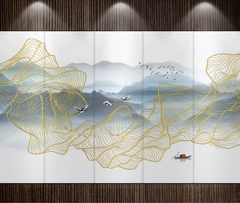 Custom sienų tapetai, 3D naujieji Kinijos ranka-dažytos abstrakčios linijos rašalo kraštovaizdžio fone, sienos dekoratyvinis dažymas