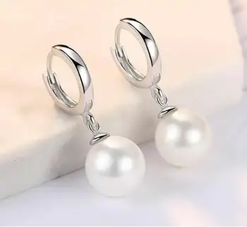 žavinga 9-10mm pietų jūros apvalios baltos perlo auskaru 925s nemokamas pristatymas