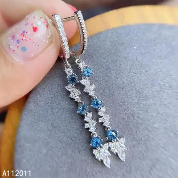 KJJEAXCMY Bauda Papuošalai 925 sterlingas sidabro inkrustacijos gamtos mėlynas topazas moterų auskarai Eardrop išskirtinį paramą nustatymo