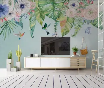 XUE SU Custom didelis freskomis / tapetai / Nordic small šviežių ranka-dažytos atogrąžų augalai, gėlės fone sienų dangos