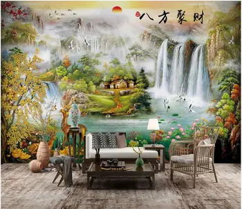custom freskos 3d foto tapetai ant sienos Kinų stiliaus kalnų saulės krioklys dekoracijos didelio dydžio tapetai sienos 3d