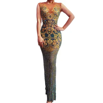 Retro Modelio Spausdinimo Rankovių Ilgio Moterų Suknelės, Putojantis Deimantų Tigth Ruožas Padalinta Suknelės Komandos Podiumo Etape Dėvėti