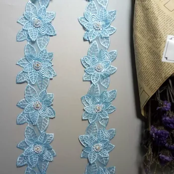 1 kiemas Blue Pearl Zawalcowany Išsiuvinėti Gėlių Nėrinių Apdaila Gėlių Aplikacijos Lopai, Audinių Siuvimo Amato Senovinių Vestuvių Suknelė