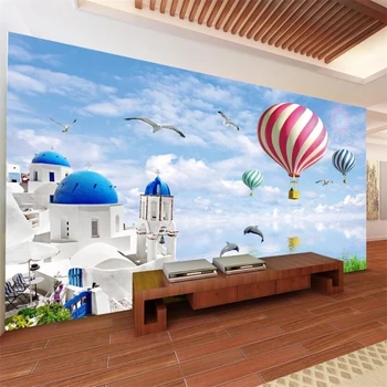 Individualizuotos fono paveikslėlį 3d freskos sea view pilis karšto oro balionas didelis žuvėdra meilės jūros kambarį tėtis peint TV foną, sienos popieriaus