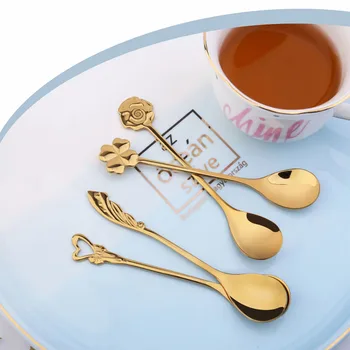 Japoniško stiliaus nerūdijančio plieno kavos šaukštas desertas serijos nustatyti namų virtuvę kūrybos rose keturių lapų dobilų animacinių filmų šaukštas dovana
