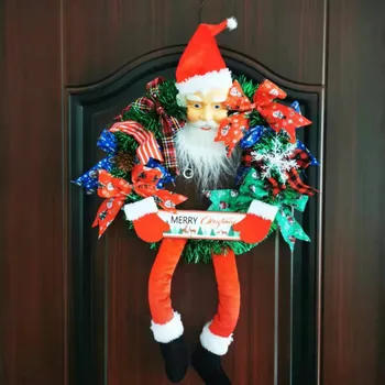 Kalėdų Durų Apdailos Vainikas su Santa Claus Lėlės Kūrybos Sienos Kabo Ornamentu Namų Dekoro Atostogų Šalis Lauko