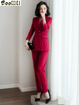 Dviejų Dalių Boollili Nustatyti Moterų Drabužiai 2023 Pavasario Rudens Kombinezonas + Kelnės Office Lady Korėjos Elegantiškas Karjeros Moteris, Dviejų Dalių Komplektai