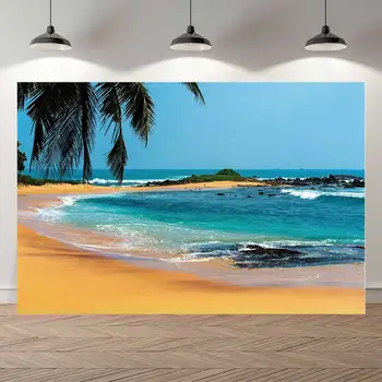 Nitree Vasaros Paplūdimio Kraštovaizdžio Taranteiro Fono Foto Studija Fone Gražių Palmių Tropinių Jūrų Photocall Reklama