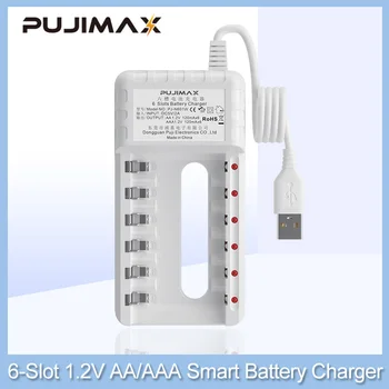 PUJIMAX Naujos Nepriklausomos 6 Lizdą, AA/AAA tipo Įkraunama Baterija, Įkroviklis, USB Išėjimas Už 1,2 V Ni-MH Baterijų Greito Įkrovimo Priedai