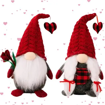 Valentino Dieną Gnome Lėlė 2 VNT Elf Nykštukai papuošimai Valentino Diena Meilė Širdies Blizgančiais Megzti Beveidis Lėlės Namų