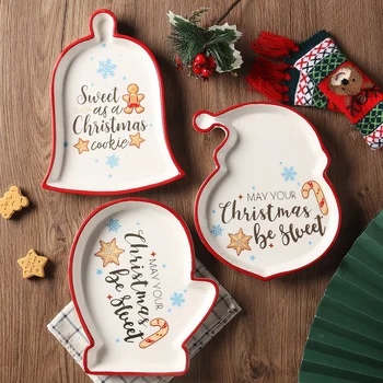 Kalėdų Vakarėlį Keramikos Plokštės Jingle Bell Santa Claus Star Aštrių Desertai, Užkandžiai Maisto Konteineryje Handpainted Pagal Įstiklintas Patiekalai