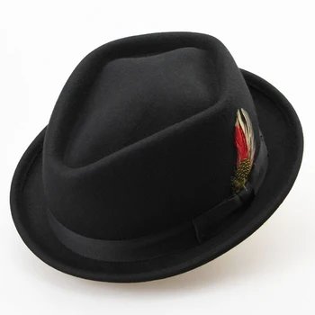 2019 Sunlynn žiemos mados vilnos Butas papildyta skrybėlę vyrams 100% vilna derby plunksnų skrybėlę jautė vyrų melonik skrybėlę