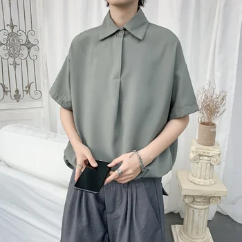 Korėjos Stiliaus Suknelė Vyrų Mados vientisos Spalvos, Verslo Atsitiktinis Megztinis Vyrams Streetwear Prarasti trumpomis Rankovėmis Shirt Mens