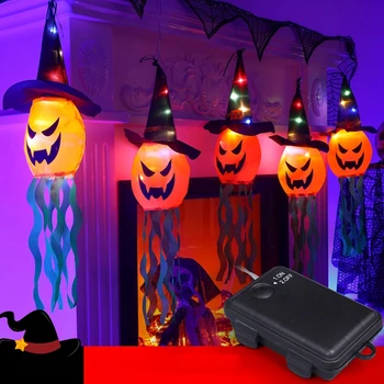 Helovinas LED Moliūgų Šviesos Eilutę Apdailos Wizard Hat Moliūgų Žibintų Šalies Kieme Vandeniui Helovinas Vaiduoklis Žibintai ir Dekoro 2023
