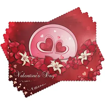 Valentino Dieną Placemats Gražių Raudonos Gėlės Meilės Širdis Stalo Užtiesalai Karščiui atsparios Vandeniui Ne Slydimo Poliesteris Vieta Kilimėliai