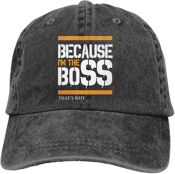 2020 Geriausia Pardavimo Spausdinti Vasaros Unisex, Nes aš esu Bosas Vintage Džinsai, Reguliuojamas Beisbolo kepuraitę Medvilnės Džinsinio audinio Tėtis Hat, Black