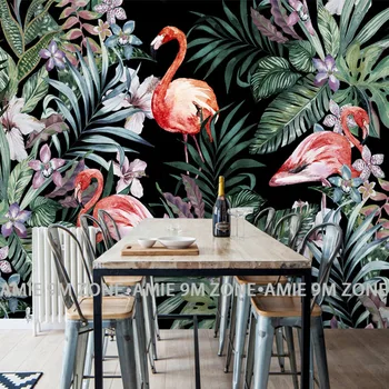 Tuya Meno virtuvės kambario tapetai palmių lapų flamingo nuotrauką tapetai restoranas sienų tapetai, sienų dekoras