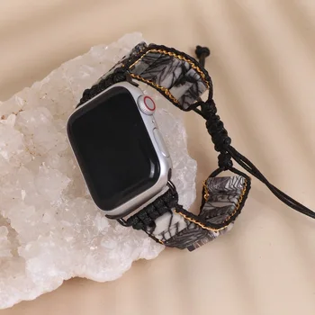 Bohemija Natūralaus Akmens Apple Watchbands Dirželis 38mm/42mm Rankų darbo, Austas Gydymo Zawalcowany Smartwatch Apyrankė Iwatch Serija