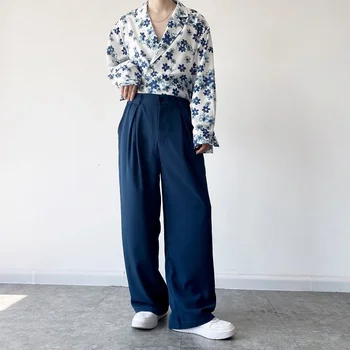 Rudenį Vyrų 2023 Naujo Dizaino Mėlyna Indigo Paprastas Stilius Kišenės korėjos Tiesiai Pločio Kojų Kelnės Streetwear Pantalones Hombre