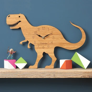 Medienos Sieninis Laikrodis Modernaus Dizaino Kūrybos Dinozaurai 3D Lipdukai Tyrannosaurus Rex Žiūrėti Sieninius Laikrodžius Namų Dekoro