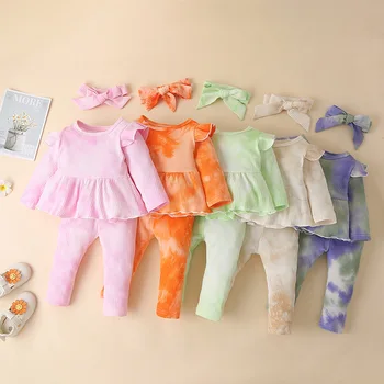 3PCS naujagimiui kombinezonas baby girl drabužiai 2021 m. rudens ir žiemos sezono mados duobę juostelės kaklaraištis-dažų ilgomis rankovėmis sijonas kostiumas